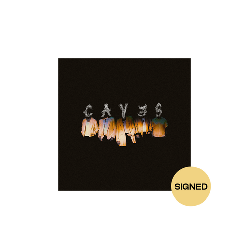 Album cover with 'Caves' text and 'SIGNED' label on a black background